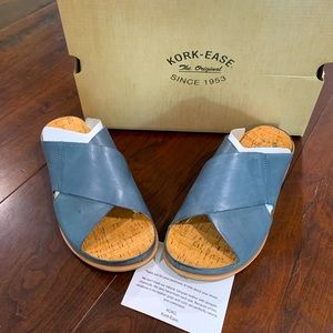 KORK-EASE brand new in the box navy Tutsi cross band sandals womens size 7.